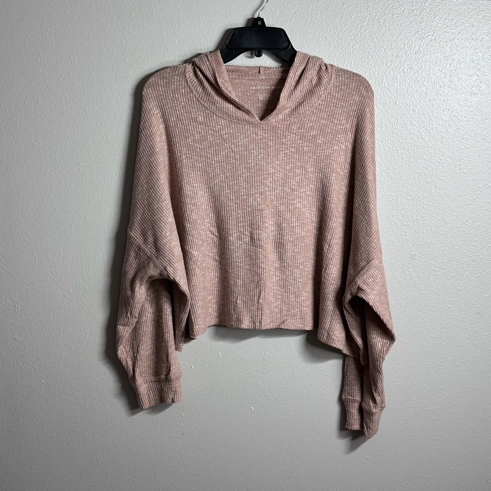 American Eagle Women Beige Hoodie Sweater Pullover Top Size Medium.
